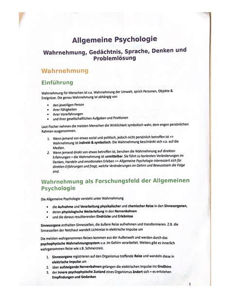 Allgemeine Psychologie Allgemeine Psychologie Wahrnehmung