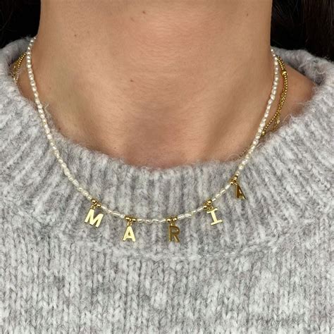 Collar Choker Bianca Letter Personalizable Gargantilla De Perlas