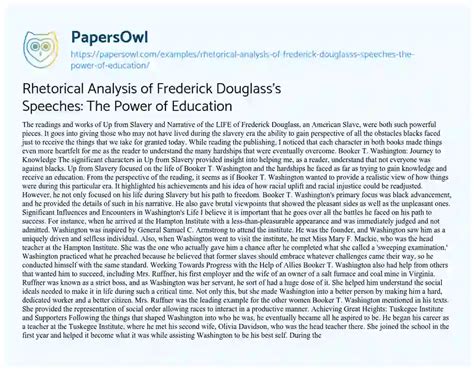 Rhetorical Analysis Of Frederick Douglasss Speeches The Power Of