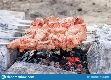 Pork Shish Kebab On Skewers Marinated Meat Meat Kebab Skewers On