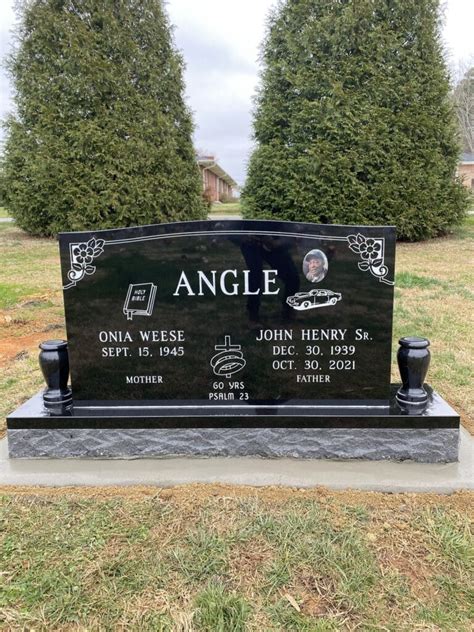 Double Companion Jet Black Granite Upright Headstone Front View With