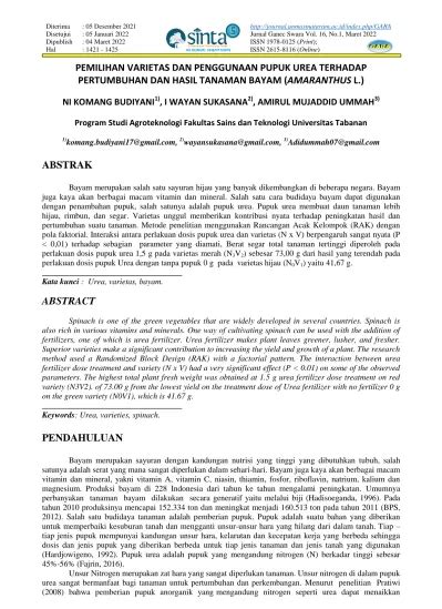 Pemilihan Varietas Dan Penggunaan Pupuk Urea Terhadap Pertumbuhan Dan
