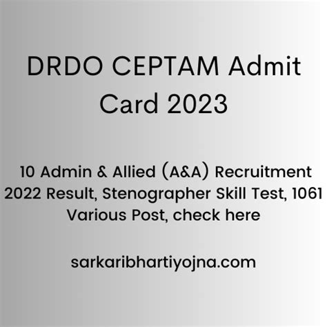 DRDO CEPTAM Admit Card 2023, 10 Admin & Allied (A&A) Recruitment 2022 ...