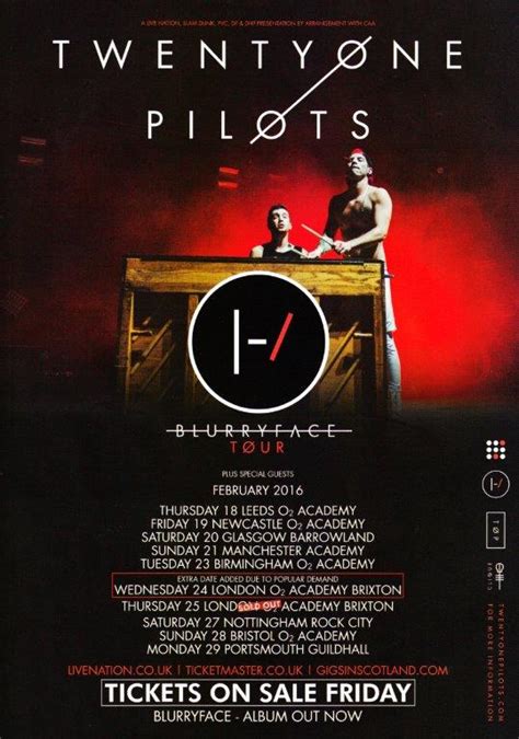 Twenty One Pilots Blurryface 2016 Uk Tour Poster