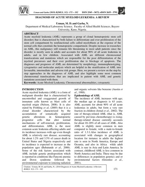 (PDF) DIAGNOSIS OF ACUTE MYELOID LEUKEMIA: A REVIEW