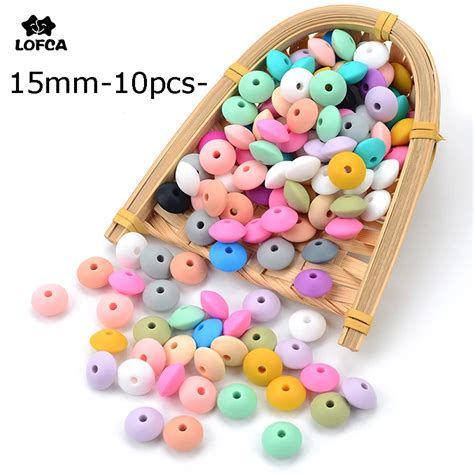 LOFCA 10pcs 15mm Silicone Lentil Beads Baby Teething Beads BPA Free