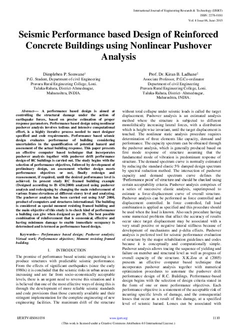 Pdf Seismic Performance Based Design Of Reinforced Concrete Buildings Using Nonlinear Pushover