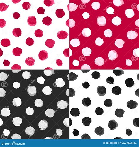 Vector Watercolor Polka Dot Patterns Black White Red Stock Vector