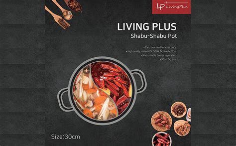 Amazon Lp Living Plus Dual Sided Stainless Steel Shabu Shabu Hot Pot With Glass Lid Cm