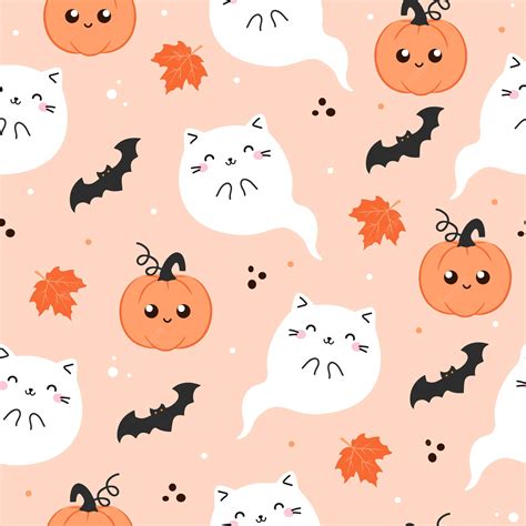 Premium Vector Halloween Vector Seamless Pattern With Kawaii Cute Cat