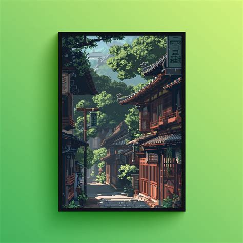 Pixel Art Japan Town Street Art Digital Instant Download Printable