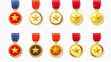 Medals Vector Set Decorated With Star In Open Red Premium Ai