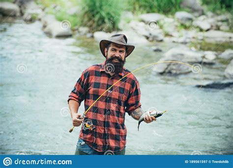 Male Fishing. Summer Weekends or Vacation. Home of Hobbies. Rest and Recreation Stock Image ...