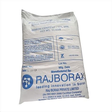 White Granules Borax Decahydrate Granular Sack Bag Packaging Size 25