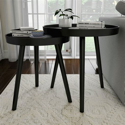 Nesting End Tables Circular Contemporary Deco By Lavish Home Black