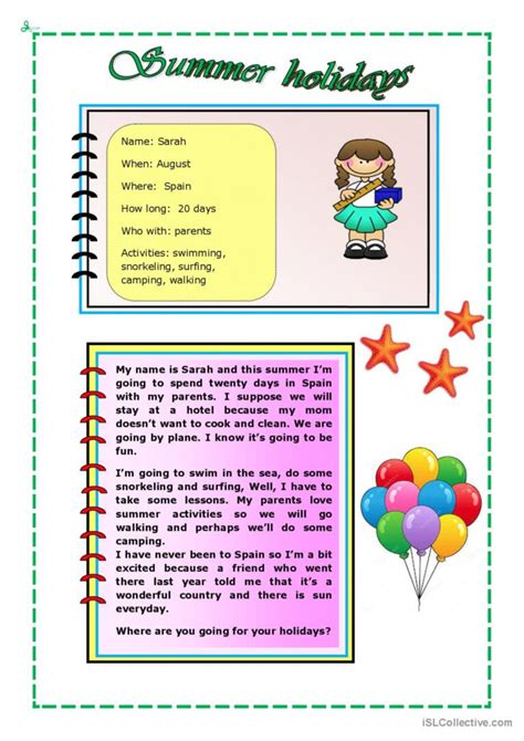 My Summer Holidays English Esl Worksheets Pdf And Doc