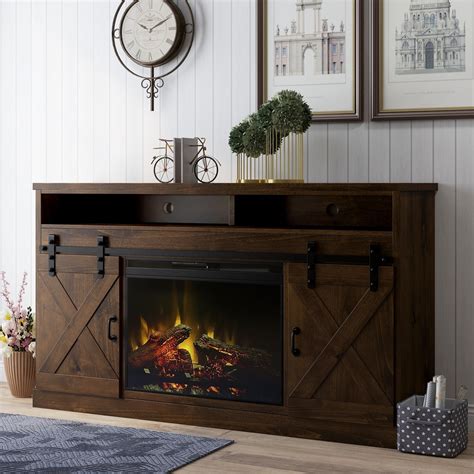 Sincido Farmhouse Fireplace Tv Stand With Electric Off