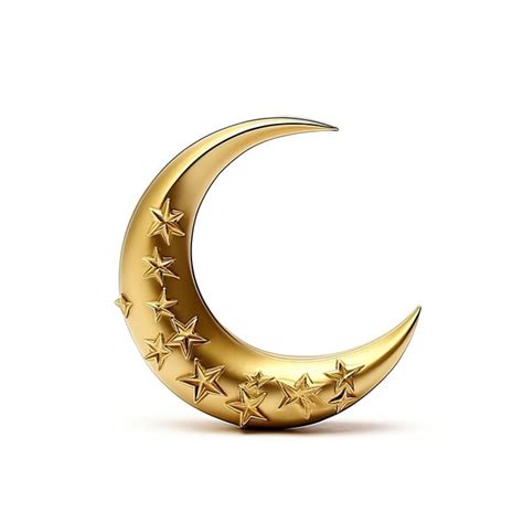 Gold Statue Of Crescent Moon With A Star Isolated On White Background