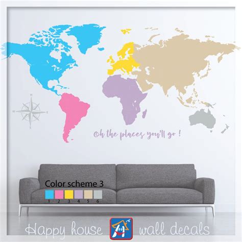 World Map Wall Decal Colorful World Map Decor World Map - Etsy