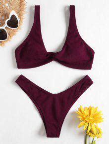 Low Rise Textured Twist Bikini Set In RED WINE ZAFUL 2024