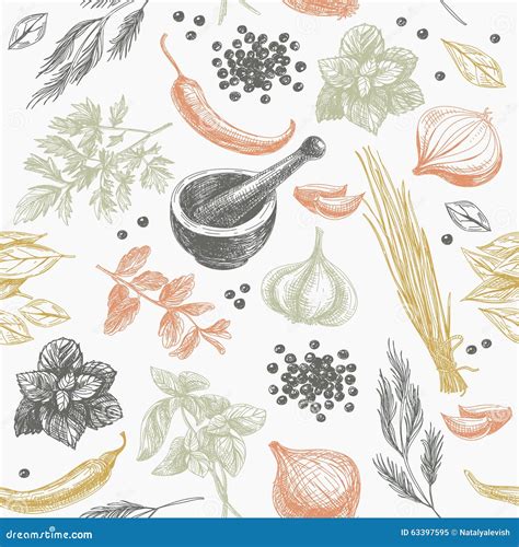 Vector Seamless Pattern With Herbs And Spices Stock Vector