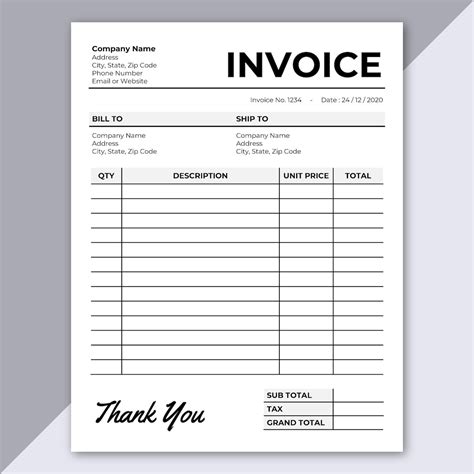 Invoice Template Printable Invoice Editable Invoice Receipt Microsoft