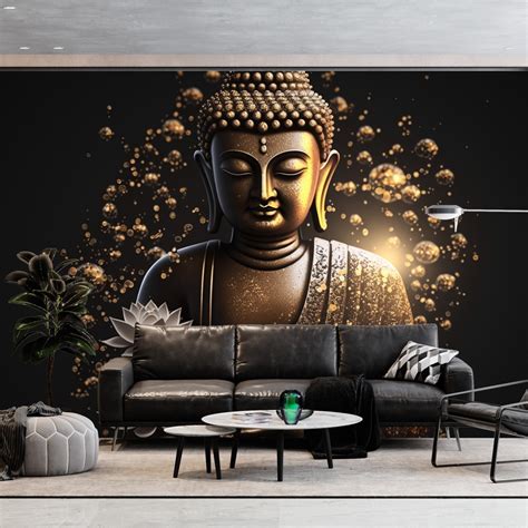 Gold Buddha Statue Wallpaper for Office and Home Wall, Meditating Budha ...