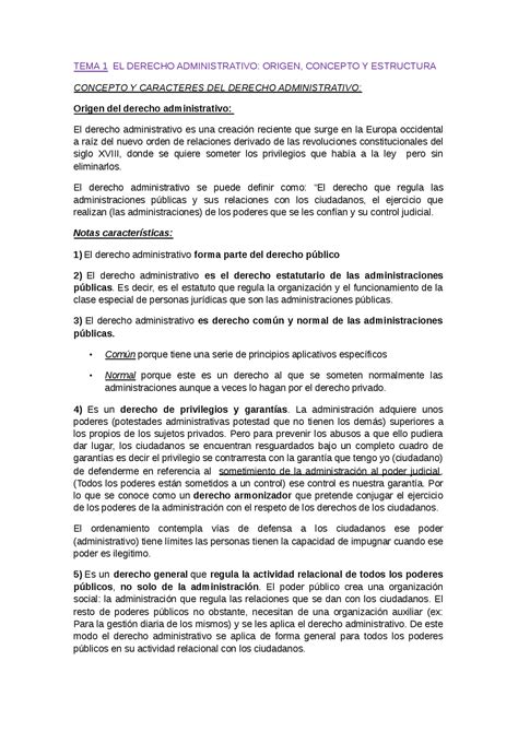 Tema 1 El Derecho Administrativo Origen Concepto Y Estr Apuntes De