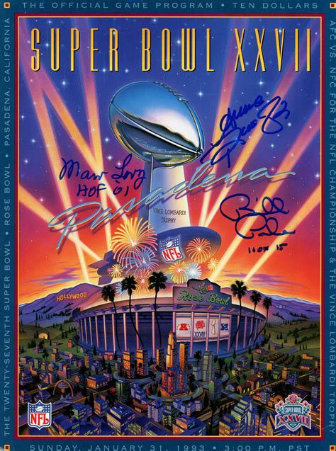 Marv Levy, Bill Polian & Andre Reed Signed Super Bowl XXVII Program JSA ...