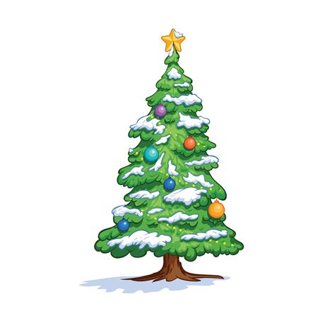 Cartoon illustration of Christmas Tree with snow, lamp and star. 4450608 Vector Art at Vecteezy