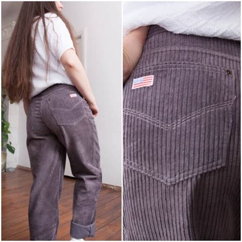 80s Baggy Pants Tapered Corduroy Pants Gray Boyfriend Pants Etsy