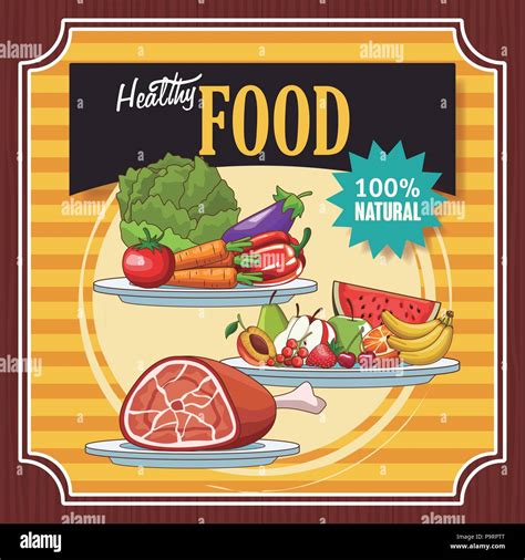 Healthy Food Vintage Poster Cartoons Vector Illustration Graphic Design