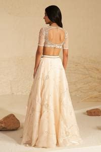 Buy Cream Blouse And Lehenga Metallic Organza Embroidery Aari V Neck