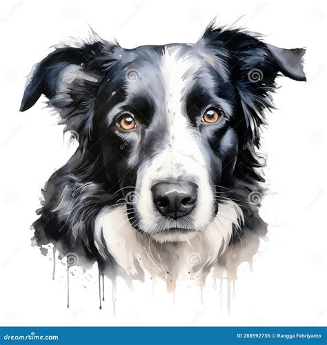 Hand Painted Border Collie Dog Watercolor Stock Illustration