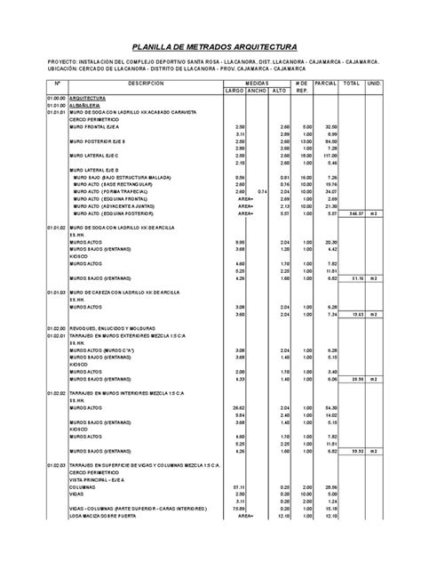 Planilla De Metrados Arquitectura