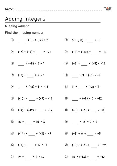 Integers Worksheets For Grade 6 Math Monks