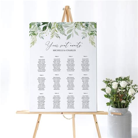 Eucalyptus Wedding Seating Sign Printable Wedding Seat Chart Greenery