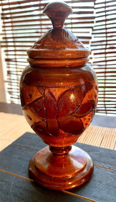 Beautiful Vintage Small Hand Carved Wooden Urn Etsy