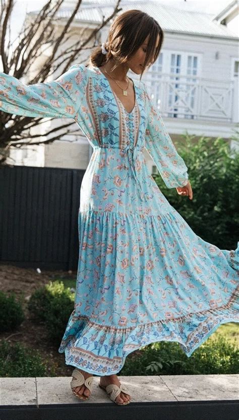 Vintage Boho Floral Maxi Dress With Long Sleeves Etsy