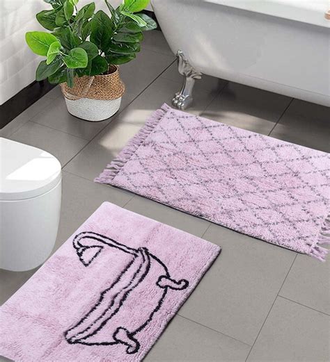 Buy Pink Abstract Cotton 31x19 Inches AntiSkid Bath Mat (Set of 2) by Saral Home at 48% OFF by ...