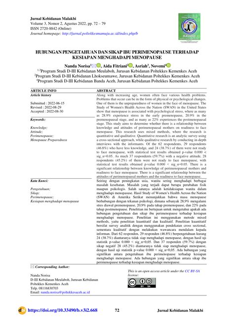 PDF Hubungan Pengetahuan Dan Sikap Ibu Perimenopause Terhadap