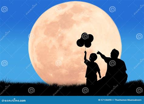 Silhouette Father Hand Point His Son Looking Stock Illustration