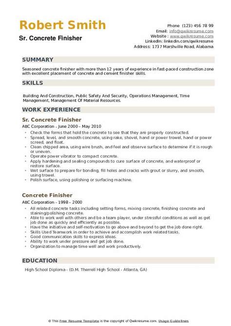 10 Concrete Finisher Resume Samples And Templates For 2025