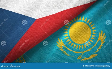 Czech Republic And Kazakhstan Two Flags Textile Cloth Fabric Texture