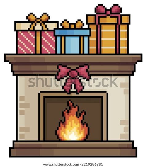 Pixel Art Fireplace Christmas Gifts Christmas Stock Vector Royalty