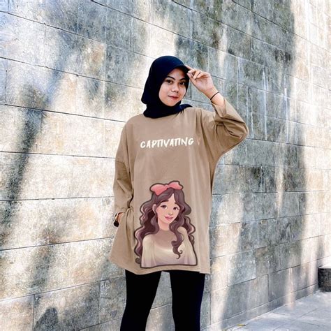 Jual Kaos Oversize Hijab Friendly Sablon Premium Basic Top Oversize