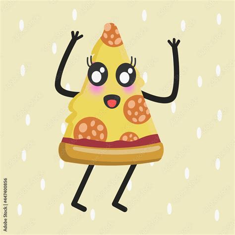 Cute and kawaii cartoon pizza. Sticker or clipart or vector ...