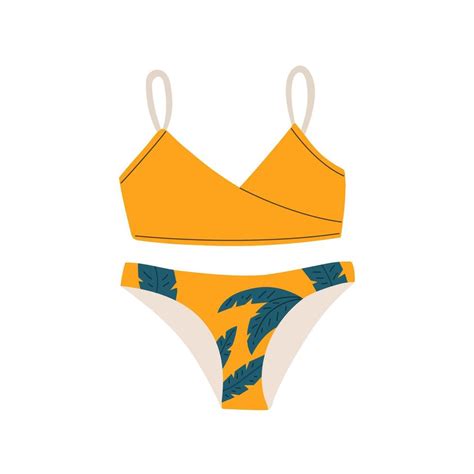 traje de baño bikini naranja con hojas de palma 7798331 Vector en Vecteezy