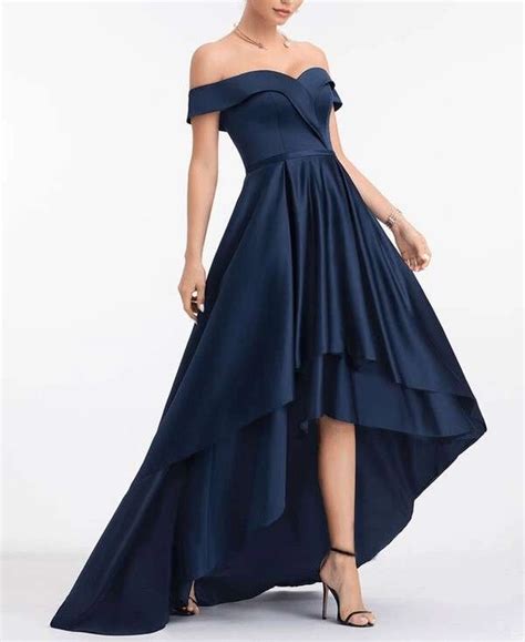 Navy Blue Off The Shoulder Asymmetrical Evening Dress Elated Wardrobe