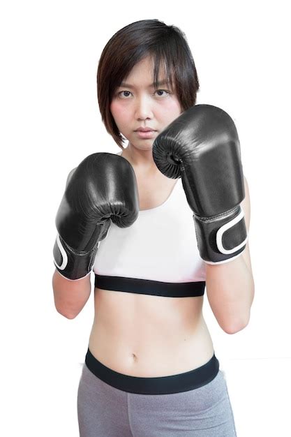 Premium Photo Asian Woman Wearing Boxing Gloves Posing In Boxing